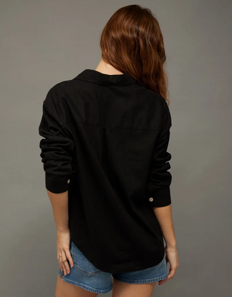 American Eagle  AE Oversized Linen-Blend Button-Up Shirt for Women | Best Price UAE